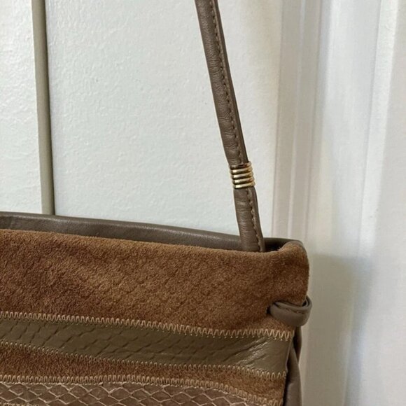 Vintage Mimo Sacs Tan Brown Patchwork Genuine Leather 80s Bag - Picture 5 of 10